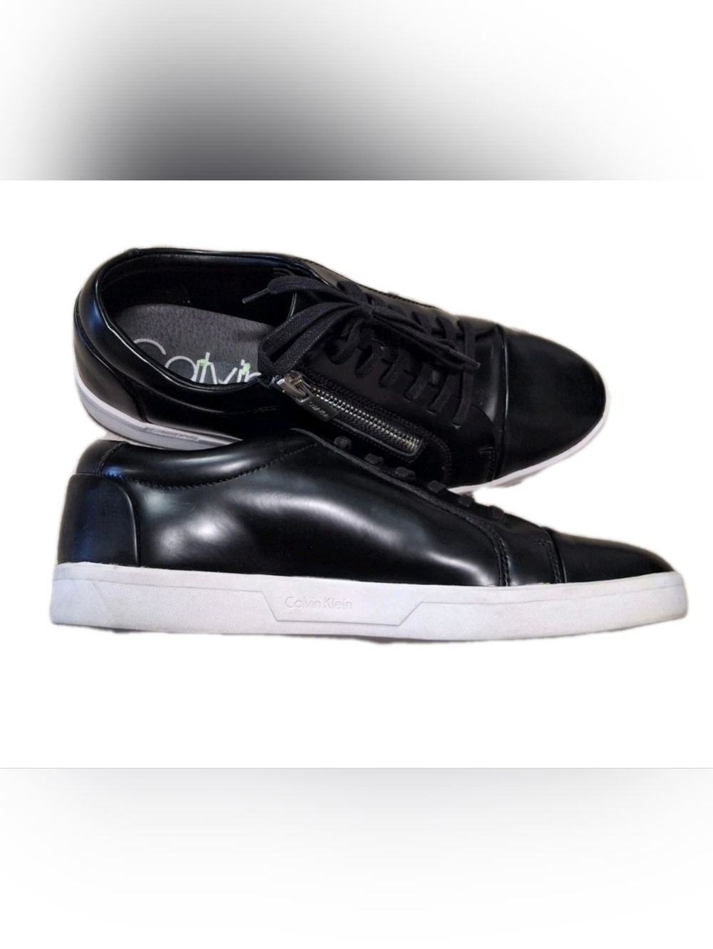 Calvin Klein Ibrahim Men’s 10.5 Black Leather Zip Lace Sneakers Casual Shoes
